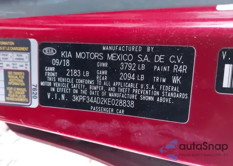 2019 Kia Forte S z USA, uszkodzony, nr VIN 3KPF34AD2KE028838